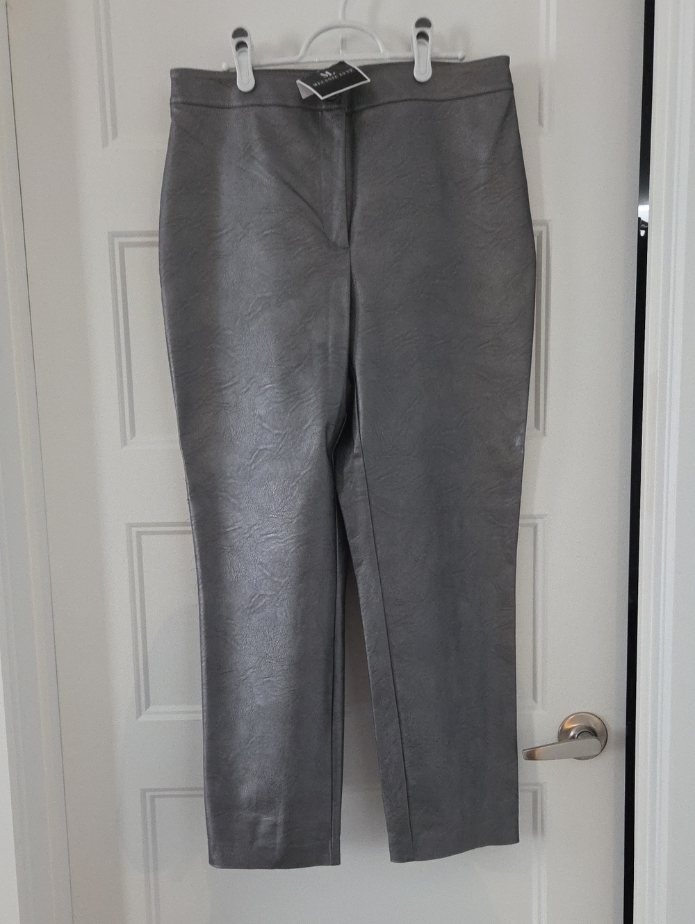 Women’s Faux Leather Straight-Leg Pants - Silver